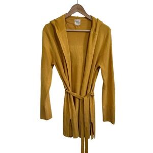 Carol Rose Womens Cardigan Sweater M Yellow Hooded Tie‎ Waist Knitwear